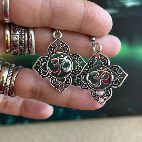 π΄om sign earrings silver plated charms & stainless steel hooks nickel free boho - Picture 6 of 12